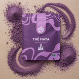 Sachet UBE Thé Maya sur un lit de poudre d'igname violette